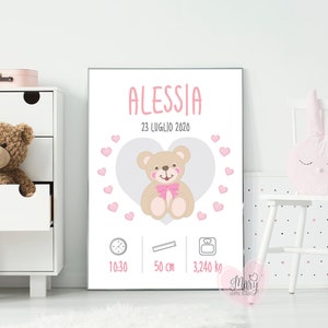 Baby Birth Square, Cartel del dormitorio del recién nacido, Anuncio de nacimiento, Cartel del oso, Póster personalizado, Regalo de nacimiento, ARCHIVO DIGITAL