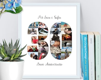 Original Collage, Birthday Gift Idea, Number Poster, Photo Number, Anniversary Photo Collage, Number Photo Collage, Digital File