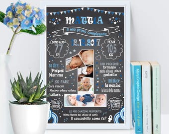 Birthday Chalkboard, Birthday Photo Poster, Custom Birthday Poster, Chalkboard Poster First Birthday, Chalkboard One Year, File Digitale