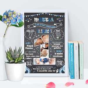 Pizarra de cumpleaños, cartel de pizarra con fotos, cartel de pizarra personalizada, primer póster de cumpleaños, pizarra infantil de 1 año, archivo digital