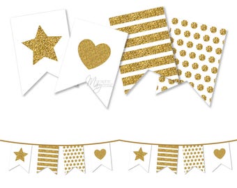 Banner Birthday Gold, Birthday Decorations Baby, Princess Birthday Party, Garland Gold Party, Gold Glitter, Digital File