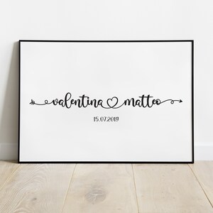 Póster de nombres de pareja, regalo personalizado del Día de San Valentín, regalos de novios, idea de regalo del Día de San Valentín, regalo de pareja personalizado