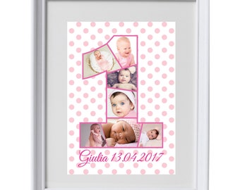 First Birthday Photo Collage Number, 1st Birthday Poster, Number Photo Collage, Photography Collage Number, Photo Number, Digital File