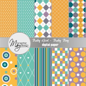 10 Scrapbooking Paper, Baby Shower, Birth, Patterns Digital Paper Pack, Colourful, Boy, Girl