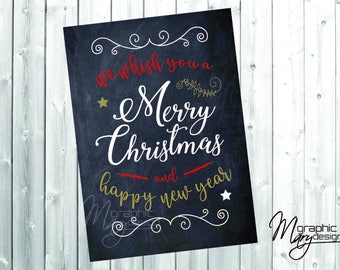 Chalkboard Holiday Gift Card, Chalkboard Cristmas Card, Holiday Cards, Printable Cards, Instant Download Card