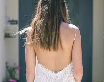 Garden Wedding Dress, Loose Boho Wedding Dress, Beach Wedding, Open Back Lace Wedding Dress