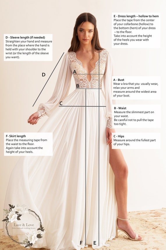 Long Sleeve Lace Wedding Dress, Boho Chiffon and Lace Wedding Dress, Flowy Wedding  Dress -  Canada