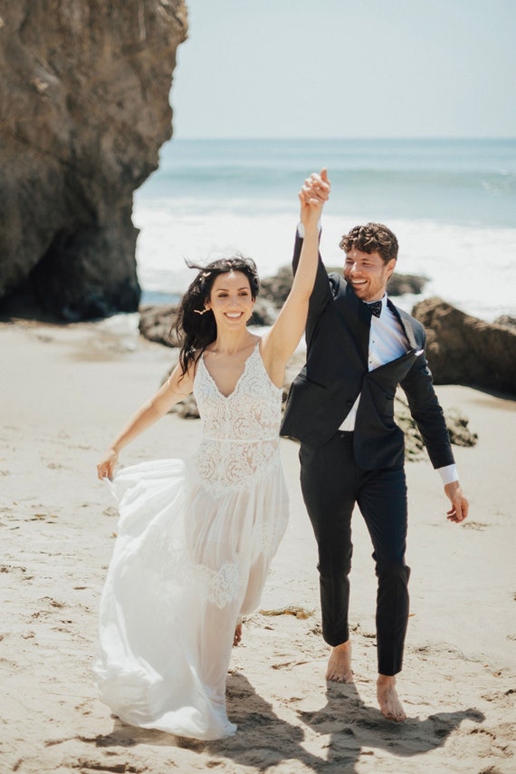 Boho Beach Wedding Dress, Boho Wedding Dress Chiffon, Destination Wedding  Dress, Elopement Wedding Dress - Etsy