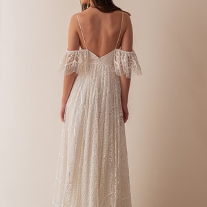Fit and Flare Boho wedding Dress, Vintage Lace Boho Wedding Dress, Fluttering Wedding Dress, Beach Wedding Dress image 5