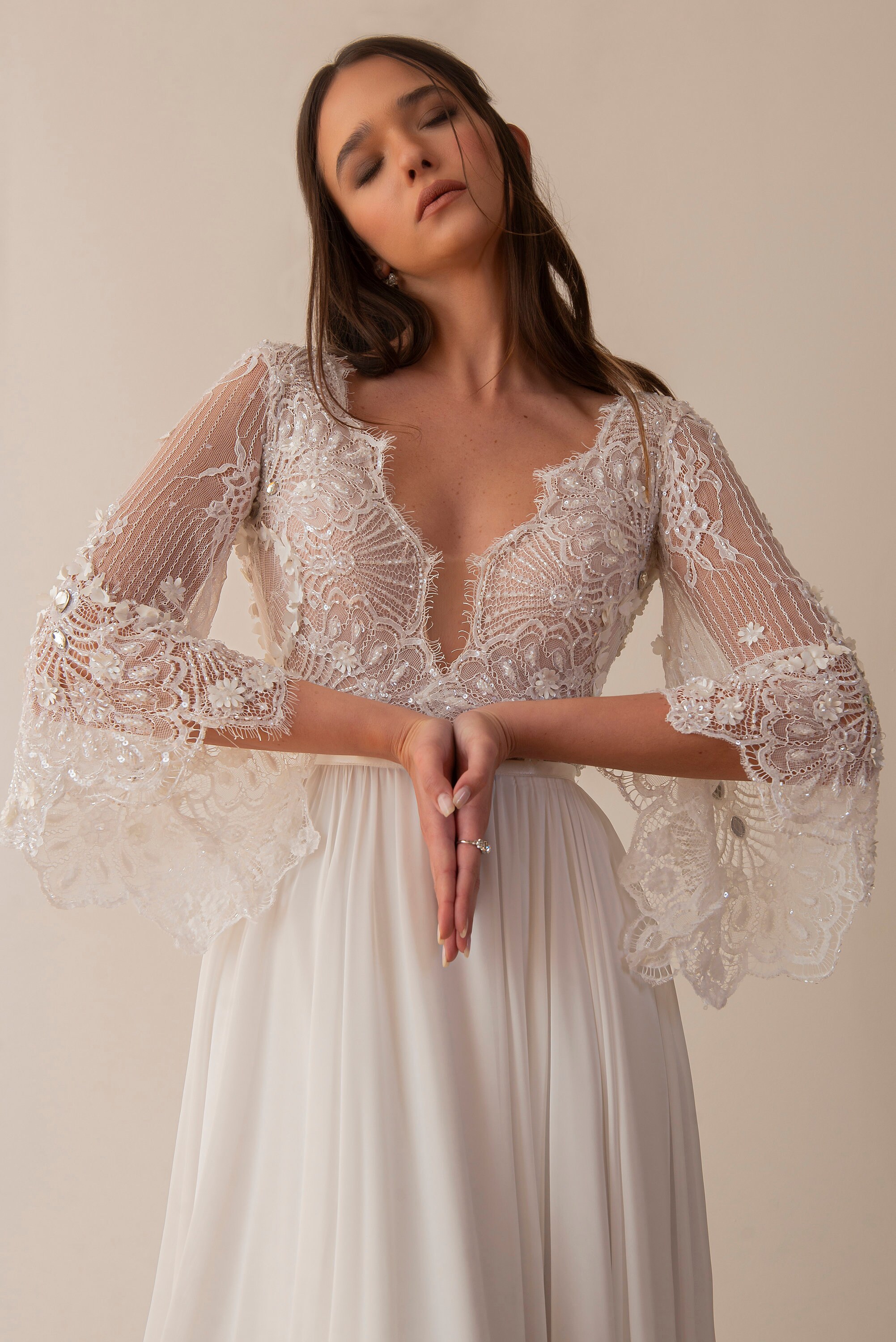 flutter sleeve wedding gown