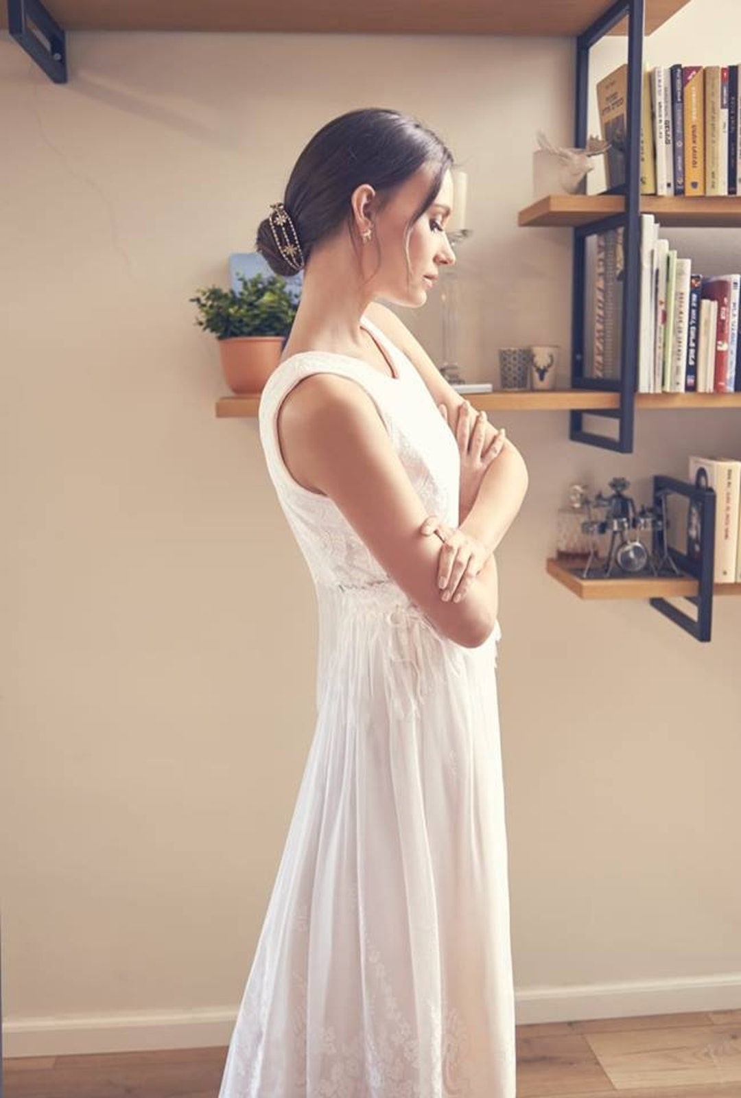 Two Parts Wedding Dress, Bohemian Lace Wedding Dress, Lace Top Wedding