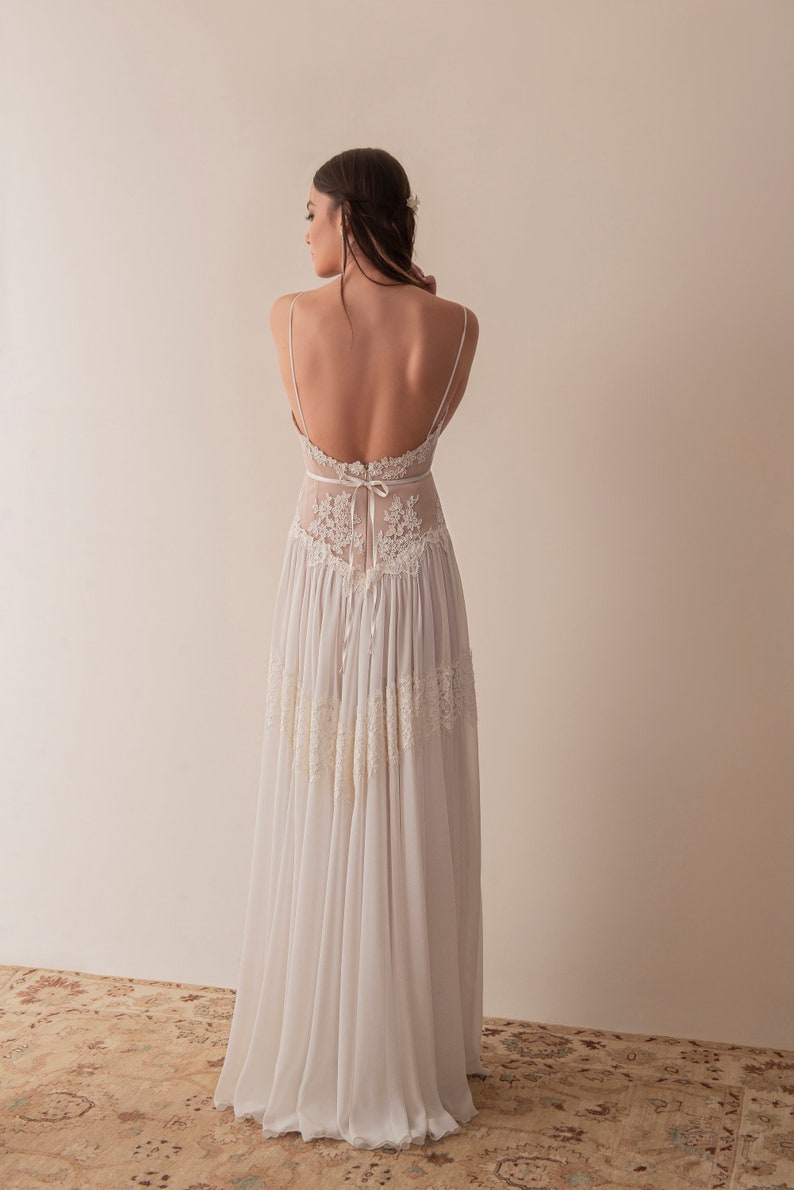 Open back lace and chiffon bridal gown