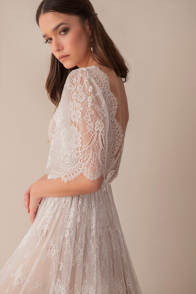 short sleeve boho wedding dress