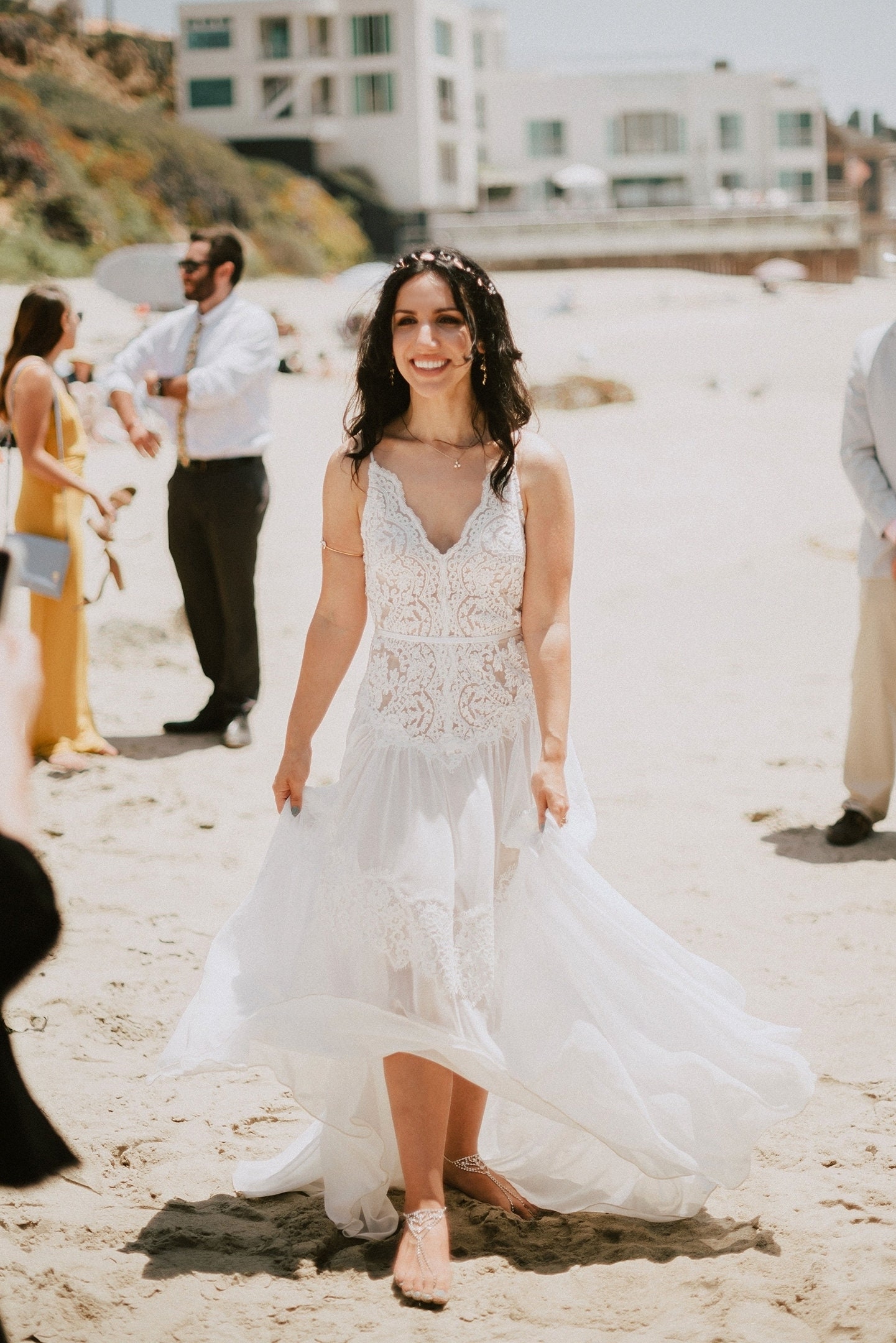 beach wedding dress etsy Boho Beach Wedding Dress, Boho Wedding Dress Chiffon, Destination Wedding  Dress, Elopement Wedding Dress