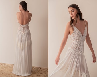 Lockeres Hochzeitskleid, Brautkleid aus Spitze, Boho Brautkleid, Boho Strandhochzeitskleid, Sommerhochzeitskleid, Gartenhochzeitskleid