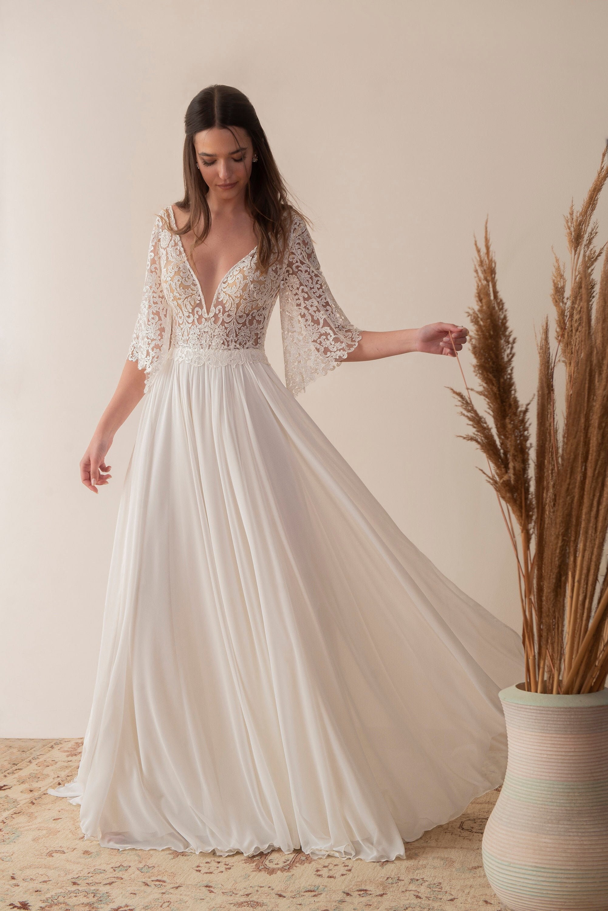 flutter sleeve wedding dress