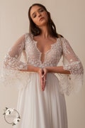 Flutter Sleeve, Beaded Lace Wedding Dress, Boho Wedding Dress, Bohemian Wedding , Bell Sleeve, Wedding Dresses, Sexy Wedding Dress product logo