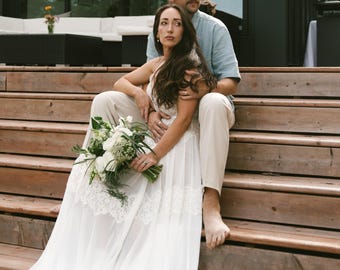 Lace Elopement Dress With Short Sleeves, Chiffon Simple Wedding Gown,  Rehearsal Dinner Dress, Summer Beach Bridal Gown, Reception Dress - Etsy