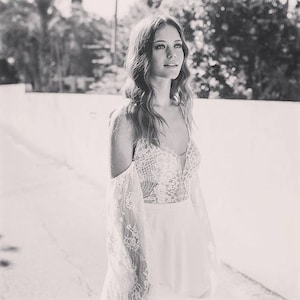 Long Sleeve Boho Wedding Dress, Beach Wedding Dress, Flutter Sleeve Wedding Dress, Open Back Wedding Dress