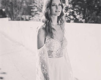 Long Sleeve Boho Wedding Dress, Beach Wedding Dress, Flutter Sleeve Wedding Dress, Open Back Wedding Dress