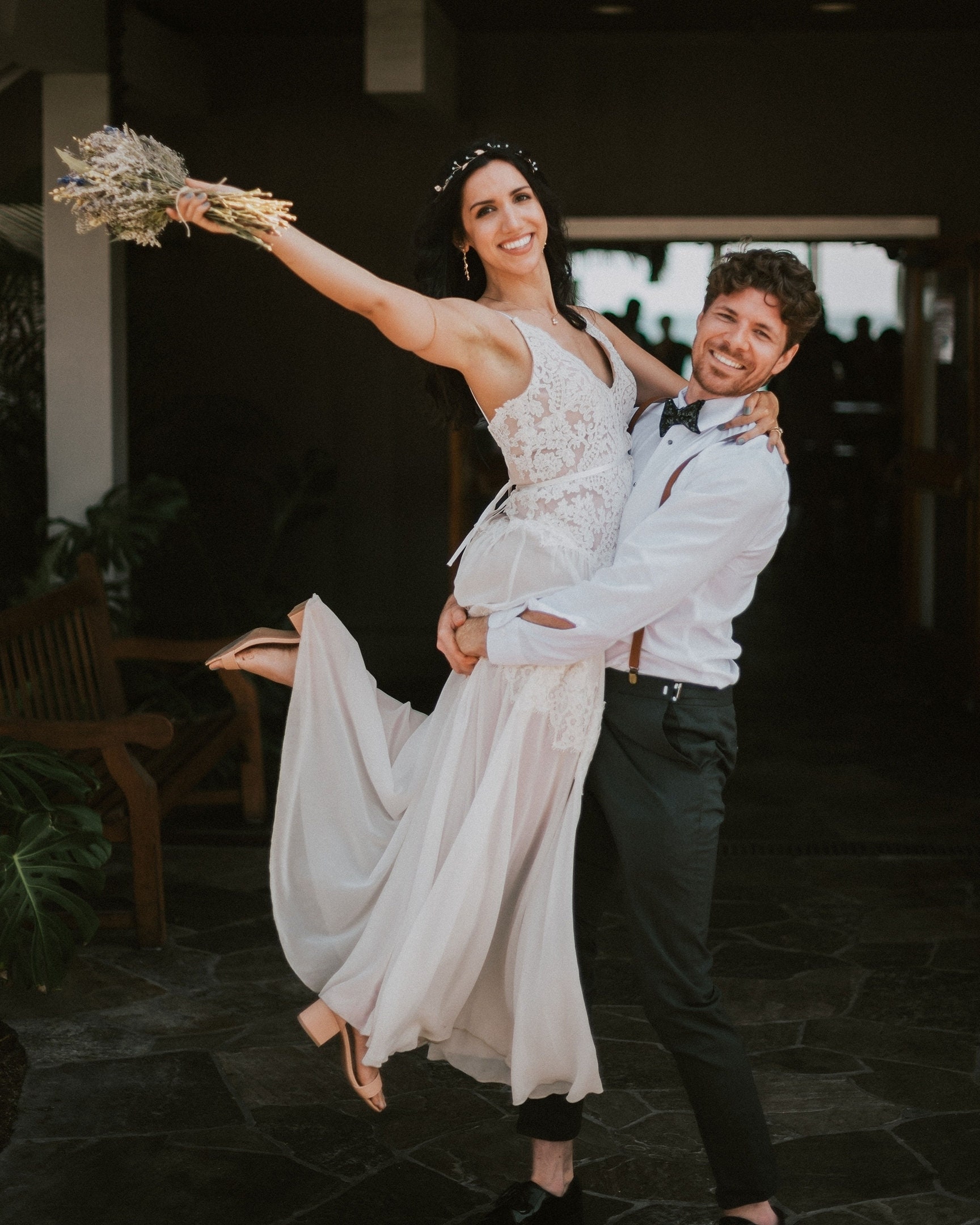 beach wedding dress etsy Boho Beach Wedding Dress, Summer Boho Wedding Dress, Lace and Chiffon Wedding Dress, Backless Classic Wedding Dress