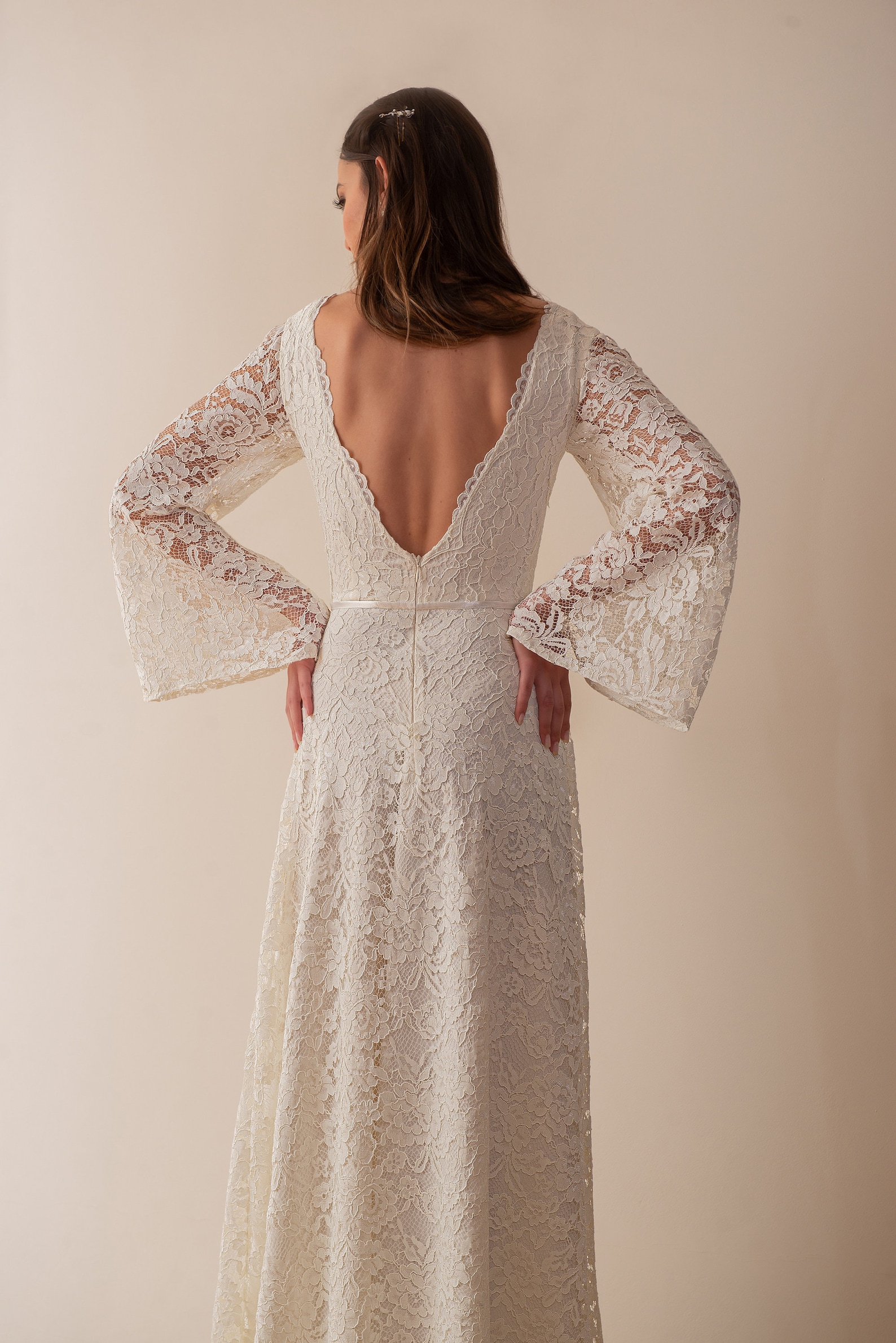 Long Sleeve Lace Wedding Dress, Boho Lace Bell Sleeve Wedding Dress Long Sleeve Lace Wedding Dress, Boho Lace Bell Sleeve Wedding Dress