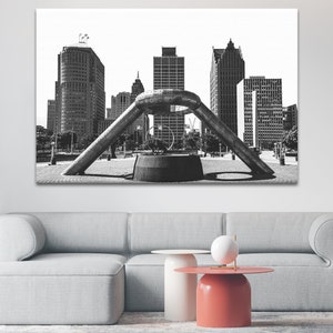 Detroit MI Wall Art, Hart Plaza Photo Print, Detroit Gift, Michigan Photo, Detroit Home Office Decor, Detroit Black and White Print svg