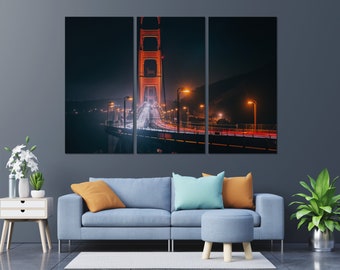 San Francisco Art, San Fran Golden Gate Print, Home Office Decor, Modern Wall Art, Golden Gate Bridge Art, Bay Area Gift, Canvas Metal