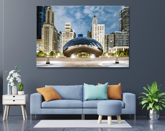 Chicago Print, Chicago Wall Art, Chicago Art, Chicago Canvas, Chicago Bean Art, Chicago Gift, Chicago Home Office Decor, Cloud Gate