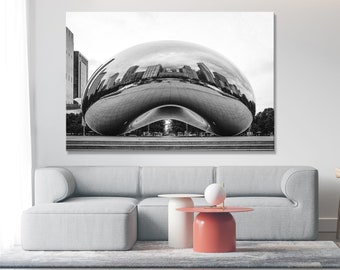 Chicago Print, Chicago Art, Chicago Metal, Chicago Canvas, Chicago Wall Art, Chicago Bean Black and White, Chicago Gift, Chicago Photo