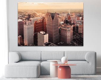 Detroit MI Art, Detroit Downtown Print, Detroit Gift, Michigan Photo Print, Michigan Home Office Decor, Pure Michigan, 3 Panel Wall Art