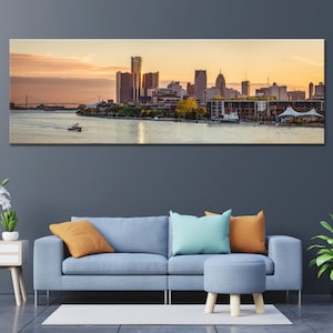 Detroit MI Wall Art, Detroit Skyline Photo, Detroit Gift, Michigan Print, Michigan Home Office Decor, Canvas Print, 3 Panel Wall Art, svg