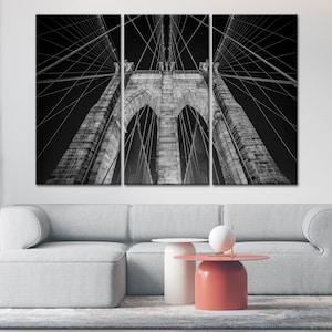 Brooklyn Bridge Wall Art, NYC Photo Print, New York City Art, Home Office Decor, Canvas Metal Photo Print, 3 Panel Canvas, Wall Art Set of 3