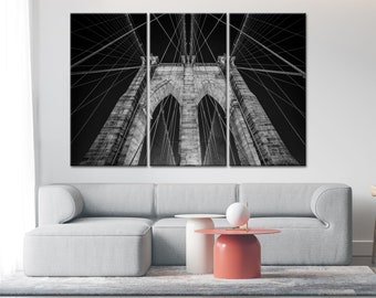 Brooklyn Bridge Wall Art, NYC Photo Print, New York City Art, Home Office Decor, Canvas Metal Photo Print, 3 Panel Canvas, Wall Art Set of 3