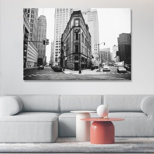 Detroit MI Wall Art, Detroit Downtown Print, Detroit Gift, Michigan gift, Michigan Home Office Decor, Black and White Photo, Detroit svg