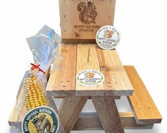 Mess Hall | Squirrel Picnic Table Feeder | Handmade Backyard Wildlife Gift | Nutty Squirrel Division