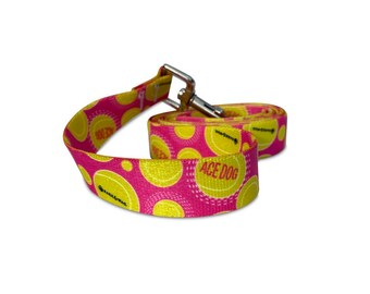 Bark & Wag Pink Tennis Dog Leash, Sports Dog Leash for Tennis Lover, Durable Nylon Pet Leash, Tennis Player Gift, Made in USA