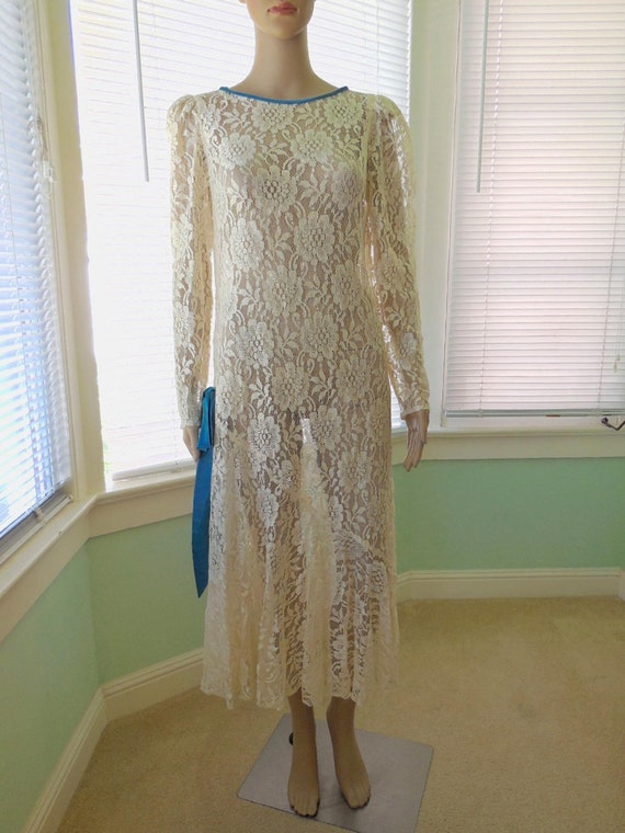 Vintage LACE DRESS/Sheer Lace Dress/Lace Over Dres
