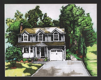 Watercolor Sketch, portrait of your home painted in watercolor with ink details, Custom watercolor painting from your photos