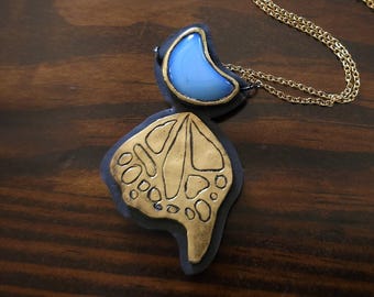 Opalite Moon Butterfly Wing Necklace - Handmade Pendant