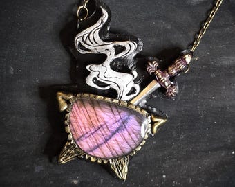 Purple Labradorite Cauldron Necklace - Handmade Pendant
