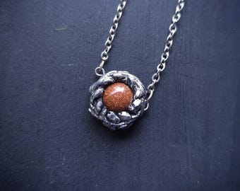 Floral Goldstone Necklace - Handmade Pendant