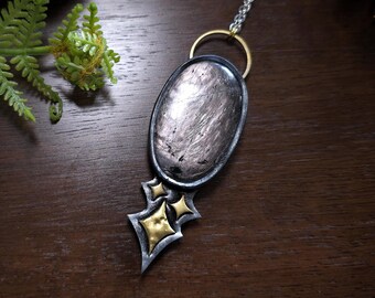Golden Stars Hypersthene Pendant - Dark Star Collection - Handmade Necklace