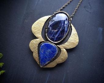 Sodalite and Lapis Lazuli Egyptian Inspired Necklace - Handmade Pendant