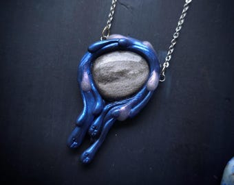 Silver Sheen Obsidian Celestial Drip Necklace - Handmade Pendant