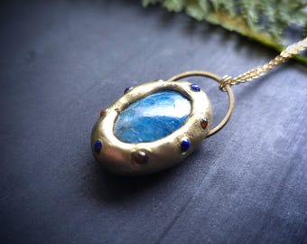 Apatite Necklace with Lapis Lazuli and Carnelian - Handmade Pendant