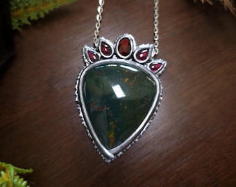 Bloodstone and Garnet Pendant - Dark Star Collection - Handmade Necklace