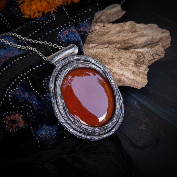 In Blood It Calls - Red Onyx Halloween Pendant - Handmade Necklace