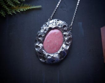 Thulite Moon Crater Necklace - Handmade Pendant