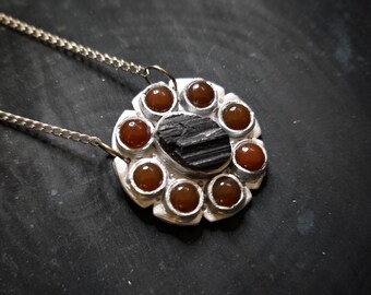 Tourmaline and Red Onyx Pendant - Handmade
